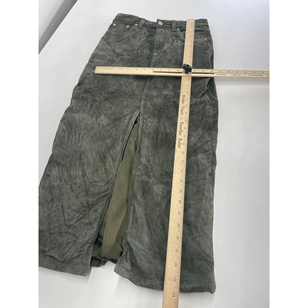 Blank NYC Skirt Womens 26 Green Leather Midi Hunter Front Slit Retro Weathered‎ - Picture 7 of 8
